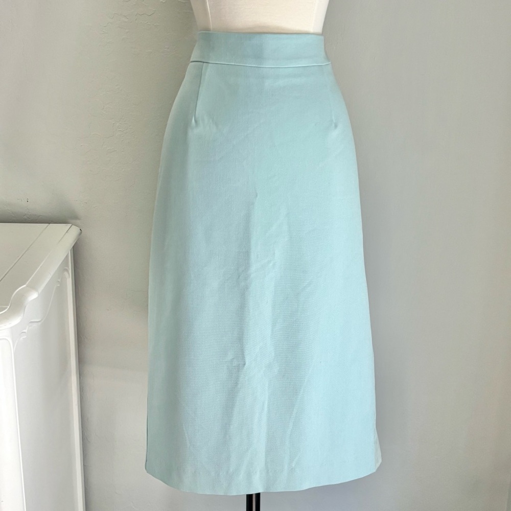 Vivian Chan “Jennifer” Pale Blue Cotton Blend Mesh Inset Pencil Skirt, Medium